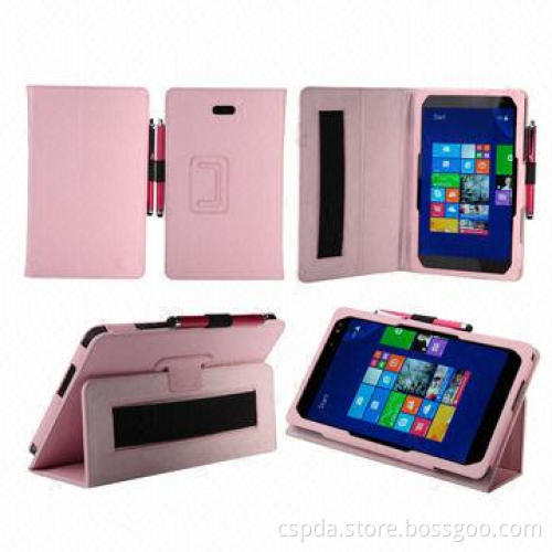 PU Leather Back Stand Cases for Dell Venue 8 Pro, with Pen Slots and Hand Strap